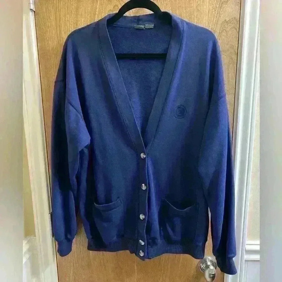Vintage Outback Red Cardigan Men's Large Sweater Long Sleeves Button-up Navy - Picture 1 of 10